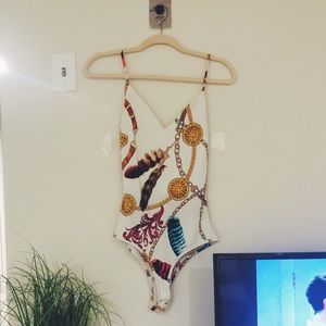 Feather-chain print bodysuit